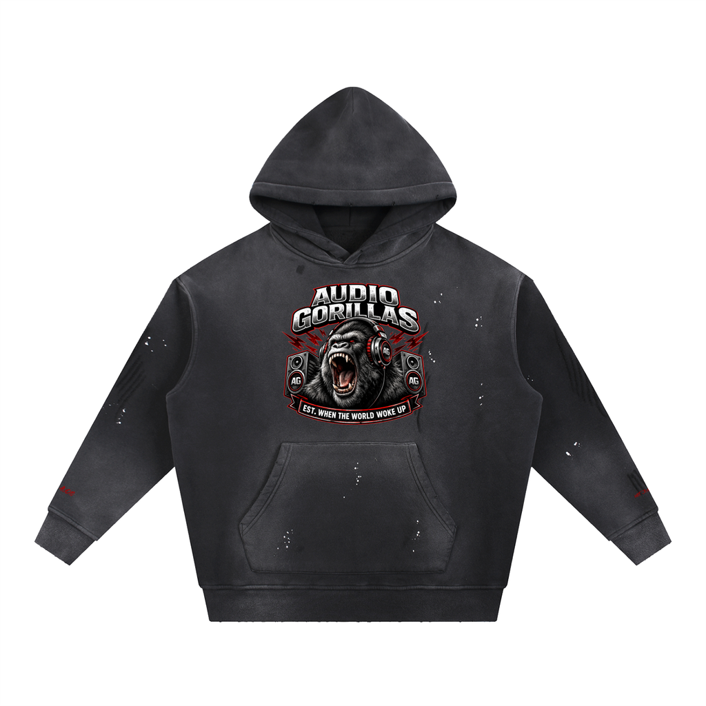 "AF Day" Vintage Washed Frayed Fleece Hoodie