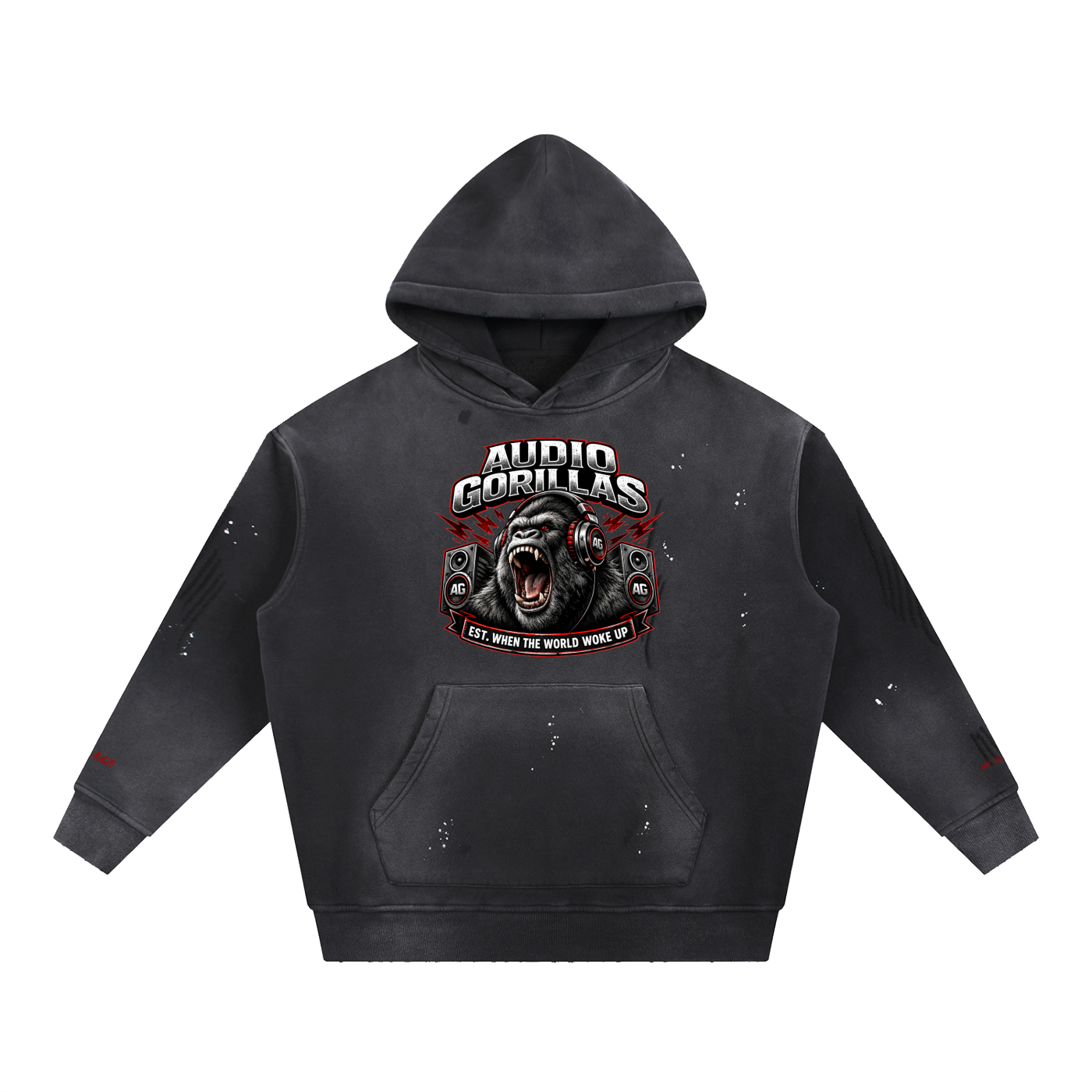 "AF Day" Vintage Washed Frayed Fleece Hoodie